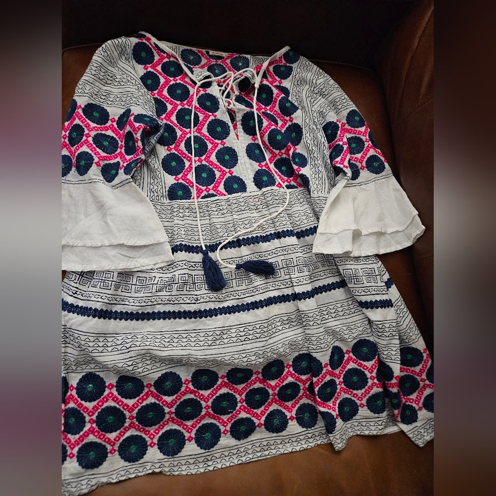 Dolma Embroidered cotton Blue Pink Floral Women's Mini Dress Medium Used READ